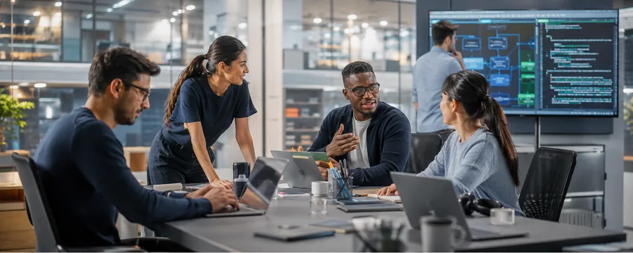 Technology team collaborating in an office