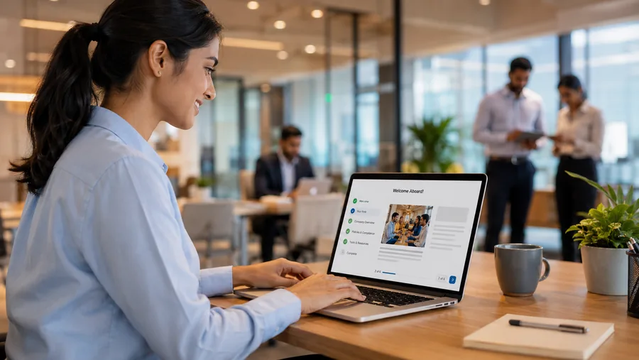 New hire onboarding on laptop